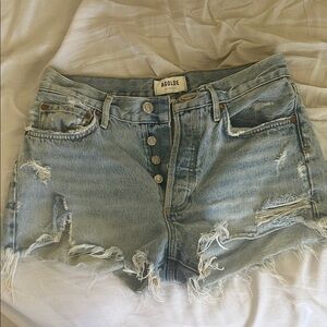 Agolde Faded Light Blue Distressed Denim Cutoff Shorts